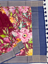 Floral Symphony: Maroon Printed Kota Doria Saree