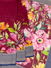 Floral Symphony: Maroon Printed Kota Doria Saree