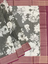 Elegance in Grey: Floral Printed Kota Doria Saree