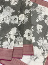Elegance in Grey: Floral Printed Kota Doria Saree