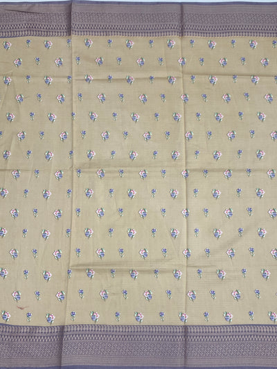 Kota Doria Saree In Beige base with Lavender and Grey accents