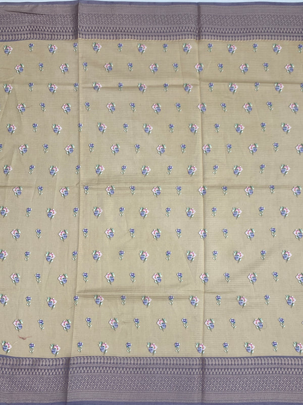 Kota Doria Saree In Beige base with Lavender and Grey accents