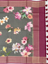 Printed Kota Doria Saree Slate-Grey In Colour