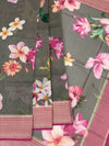 Printed Kota Doria Saree Slate-Grey In Colour