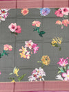 Printed Kota Doria Saree Slate-Grey In Colour