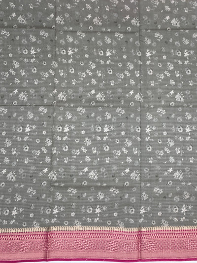 Printed Kota Doria Saree Slate-Grey In Colour