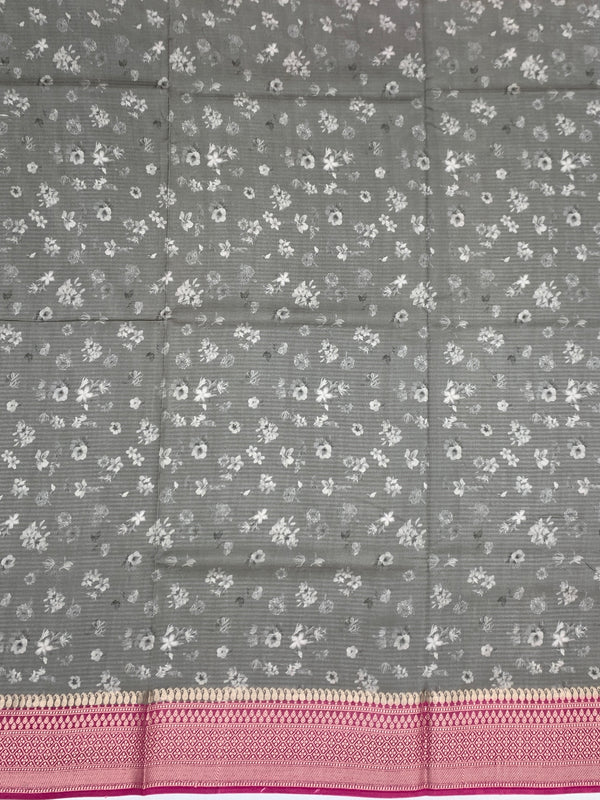 Printed Kota Doria Saree Slate-Grey In Colour