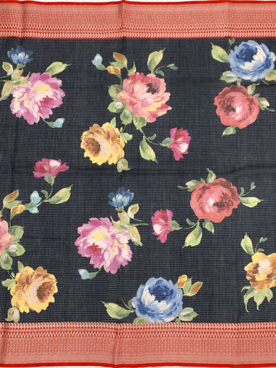 Printed Kota Floral Doria Saree Black In Colour