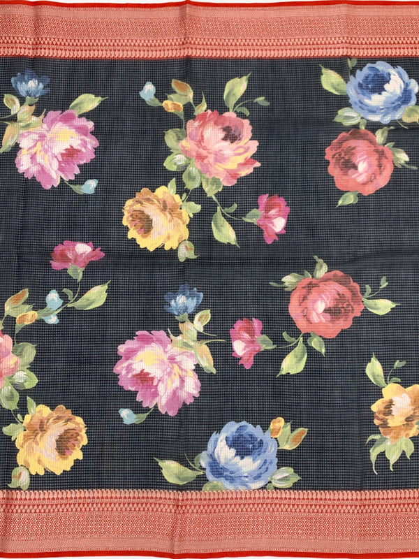 Printed Kota Floral Doria Saree Black In Colour