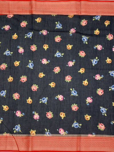 Printed Kota Floral Doria Saree Black In Colour