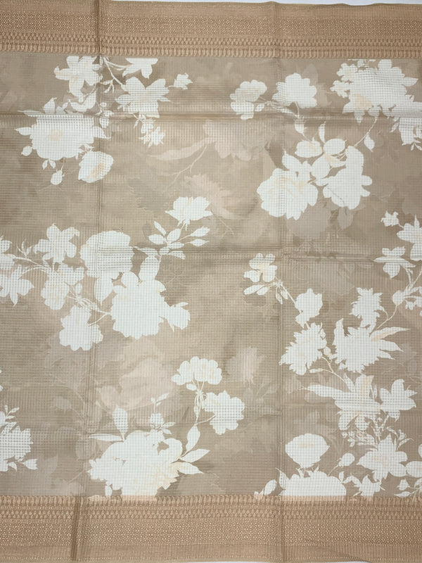 Chiku Floral Printed Kota Doria Saree