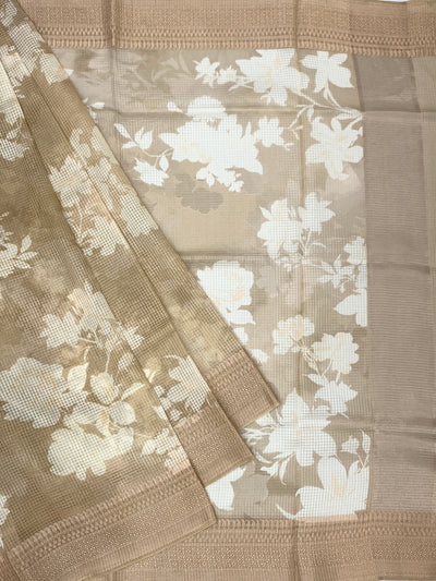 Chiku Floral Printed Kota Doria Saree