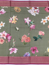 Sage Green Floral Printed Kota Doria Saree