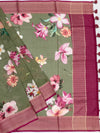 Sage Green Floral Printed Kota Doria Saree