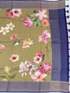 Mustard Floral Printed Kota Doria Saree