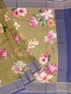 Mustard Floral Printed Kota Doria Saree