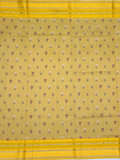 Mustard Floral Cotton Saree
