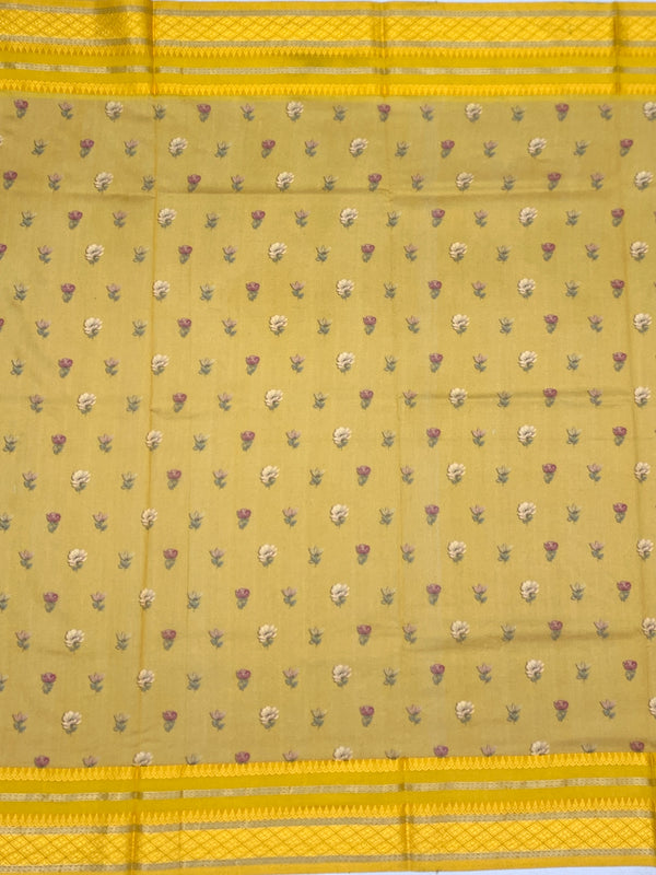 Mustard Floral Cotton Saree