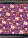 Royal Purple Floral Cotton Saree with Charcoal Zari Border