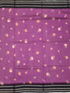 Royal Purple Floral Cotton Saree with Charcoal Zari Border