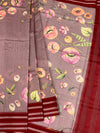 Dusty Mauve & Maroon "Botanical Sketch" Cotton Saree