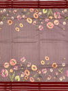 Dusty Mauve & Maroon "Botanical Sketch" Cotton Saree