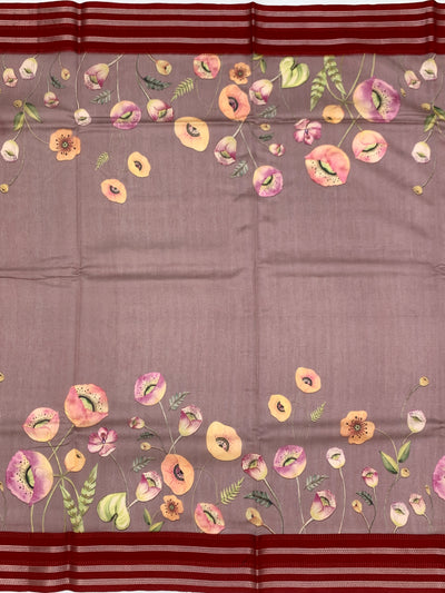 Dusty Mauve & Maroon "Botanical Sketch" Cotton Saree
