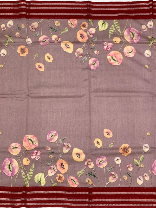 Dusty Mauve & Maroon "Botanical Sketch" Cotton Saree