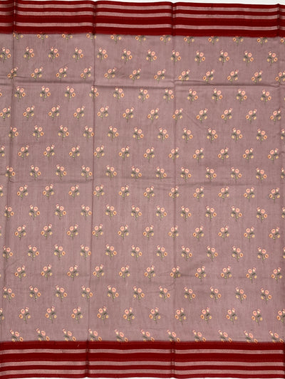 Dusty Mauve & Maroon "Botanical Sketch" Cotton Saree