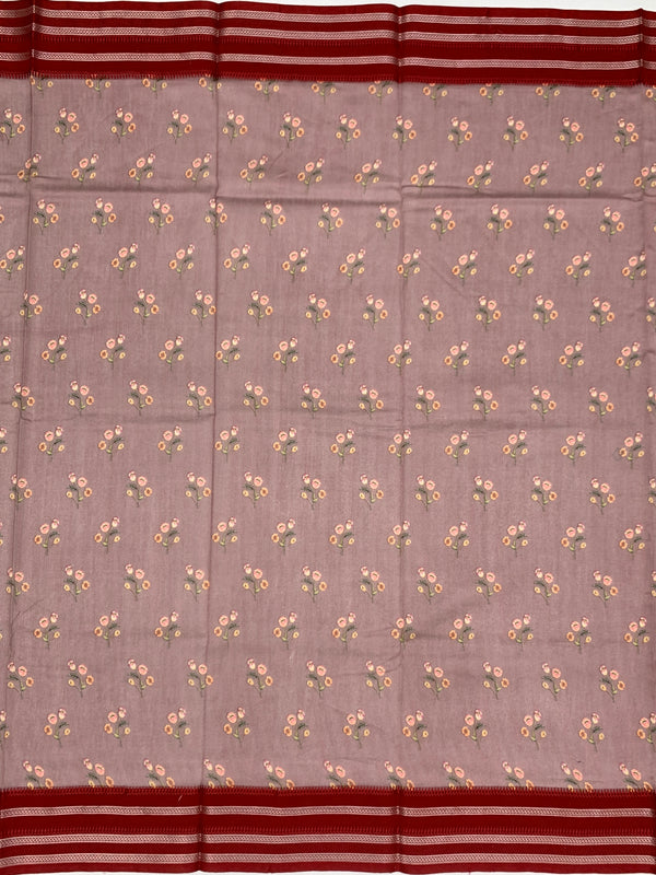 Dusty Mauve & Maroon "Botanical Sketch" Cotton Saree