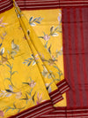 Sun-Kissed Petals: Mustard Yellow Floral Cotton Saree with Maroon Zari Border