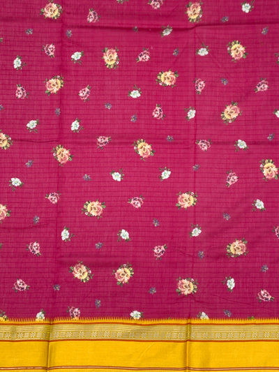 Radiant Fuchsia & Mustard: Floral Cotton Saree
