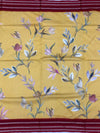 Sun-Kissed Petals: Mustard Yellow Floral Cotton Saree with Maroon Zari Border