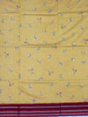 Sun-Kissed Petals: Mustard Yellow Floral Cotton Saree with Maroon Zari Border