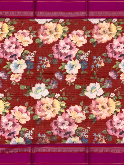 Blooming Red & Magenta: Floral Cotton Saree