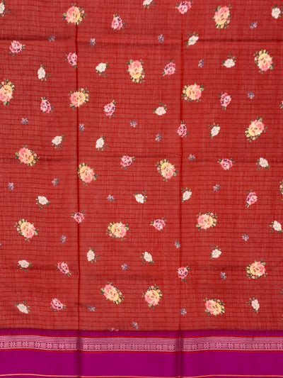 Blooming Red & Magenta: Floral Cotton Saree