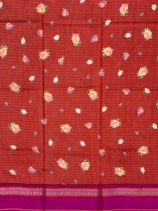 Blooming Red & Magenta: Floral Cotton Saree