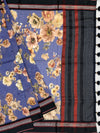 Blue & Black: Floral Cotton Saree