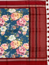 Floral Cotton Saree in Teal & Maroon