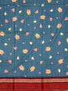 Floral Cotton Saree in Teal & Maroon