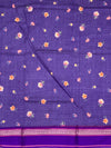 Indigo blue Floral Printed Cotton Saree with Bright Purple Border
