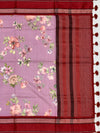 Enchanting Lavender Floral Printed Cotton Saree with Maroon Border