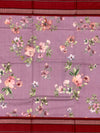 Enchanting Lavender Floral Printed Cotton Saree with Maroon Border