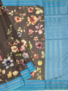Charcoal Grey Floral Cotton Saree
