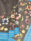 Charcoal Grey Floral Cotton Saree