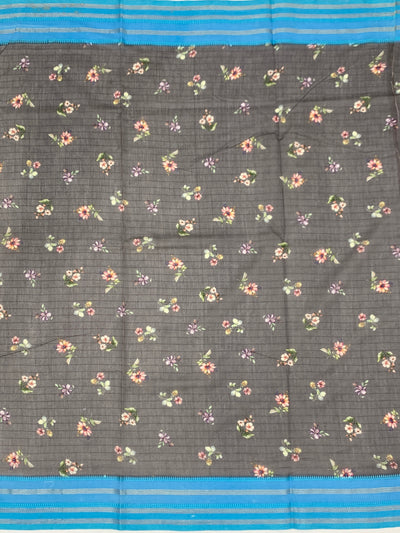 Charcoal Grey Floral Cotton Saree