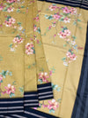 Earthy Mustard & Navy Floral Printed Cotton Saree