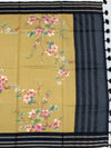 Earthy Mustard & Navy Floral Printed Cotton Saree