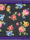 Charcoal Black Floral Cotton Saree with Royal Violet Accents