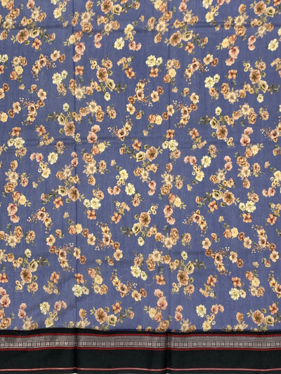 Blue & Black: Floral Cotton Saree